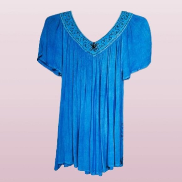 NWT Shoreline Turquoise V-Neck Embroidered Tunic - 1X - Picture 3 of 8
